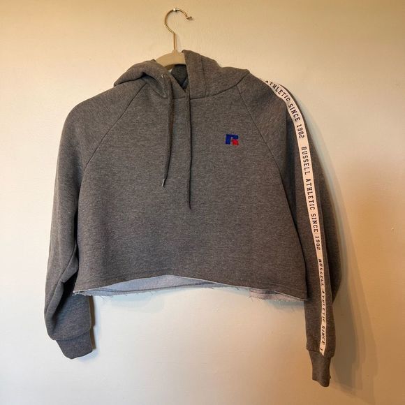 Russell Athletic Claire Heather Grey Crop Hoodie - Picture 2 of 5